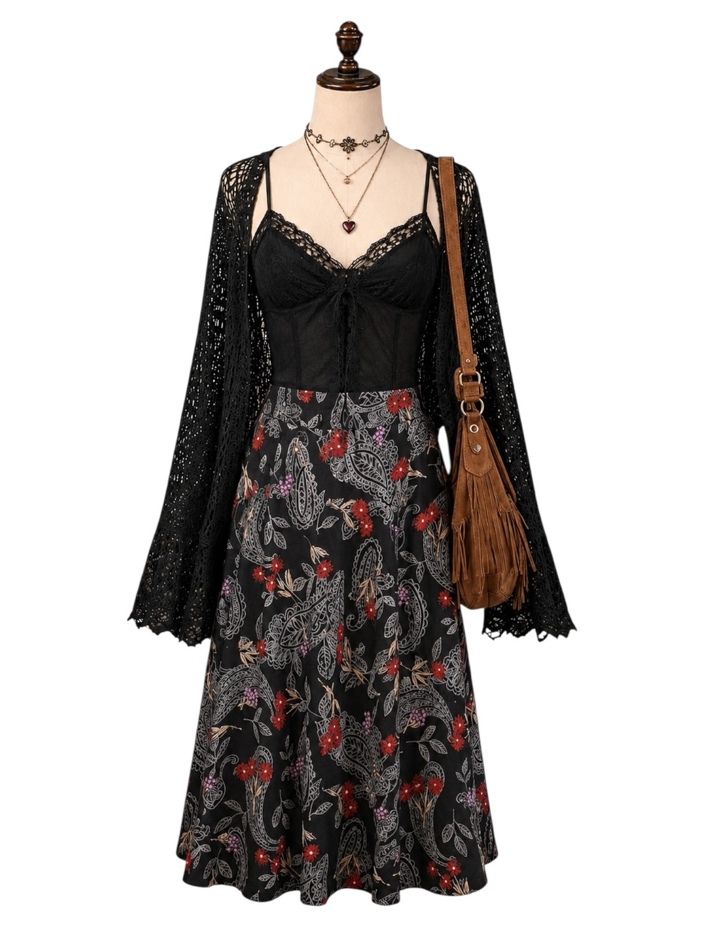 Womens VTG Y2K‎ 90s Floral Skirt Large Dark Fairy Grunge Floral Phoebe Midi